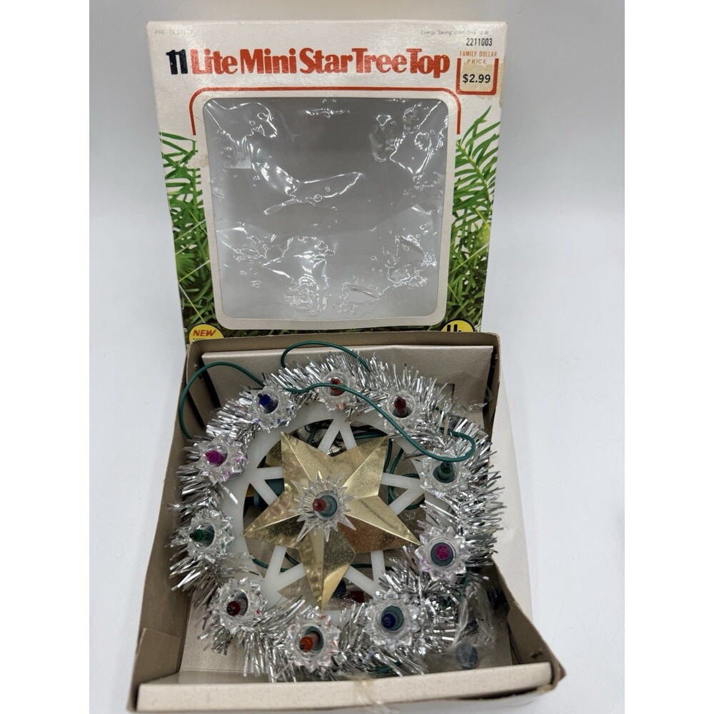 Vintage 11 Lite Mini Star Christmas Tree Top Single Flashing Topper w/ Box